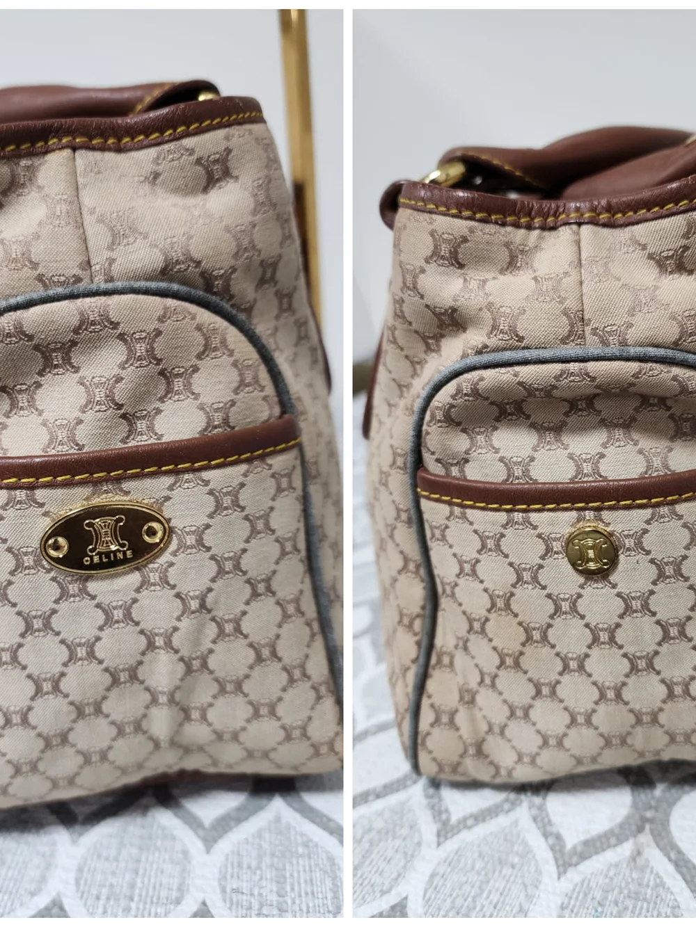 Celine Vintage Boogie Monogram Canvas and Leather Tote Bag Brown/Beige